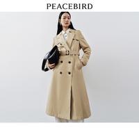 PEACEBIRD 太平鸟 翻领双排扣风衣外套秋季中长款直筒风衣大衣