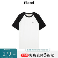 E·LAND 衣恋 Eland衣恋撞色圆领短袖T恤女宽松上衣2024夏季新款