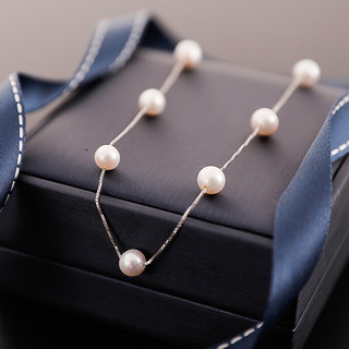 滴水成珠 淡水珍珠项链 7-8mm白色珍珠+45厘米925银链（母亲节礼物）