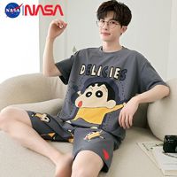 NASA蜡笔小新男士睡衣短袖纯棉夏季薄款卡通可爱青少年家居服套装