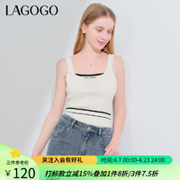 lagogo拉谷谷美式条纹吊带背心女2024年夏季拼接修身短款上衣 米白色(V2) M