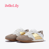 Bella Lily2024春季平底拼色德训鞋女显瘦阿甘鞋运动休闲潮鞋 金色 35