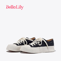 Bella Lily2024春季复古厚底帆布鞋女街头风板鞋百搭休闲鞋子 黑色 38