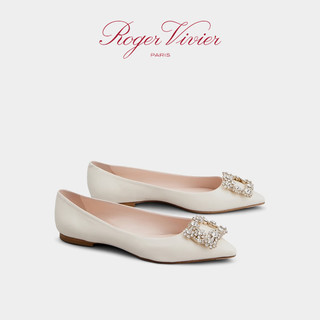 ROGERVIVIER/2024春夏RV女鞋Flower钻扣纳帕皮革芭蕾舞鞋 白色 34M