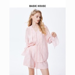 BASICHOUSE 百家好 Basic House/百家好国风温柔V领衬衫女2024春季新款纯色短裤套装