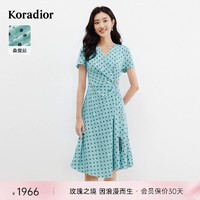 Koradior 珂莱蒂尔 女装2024夏季新款通勤百搭v领法式短袖连衣裙