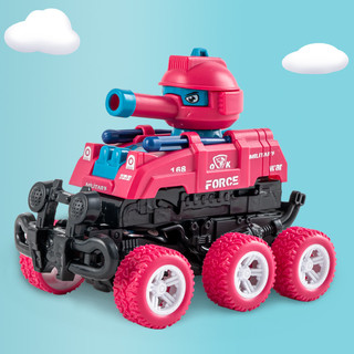 OU KAI TOYS 越野小子 儿童碰撞变形惯性坦克车可发射玩具仿真行走小车子模型男女孩礼品 1辆玫红碰撞变形坦克车568-1