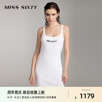 MISS SIXTY2024夏季针织连衣裙女U形领无袖修身背心裙显瘦 白色 XS