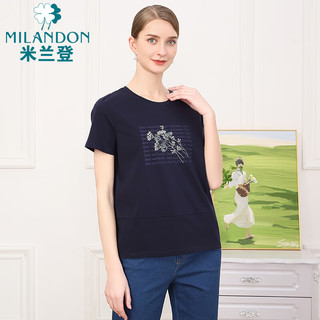 米兰登（MILANDON）2024夏季中老年女装装圆领绣花短袖针织t恤衫女DP2T1111 玫紫 XL