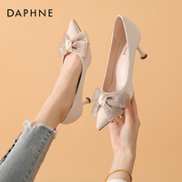 DAPHNE 达芙妮 尖头细跟蝴蝶结女士高跟鞋高跟鞋小众轻奢高跟鞋