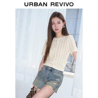 URBAN REVIVO 夏季女破洞毛边牛仔短裤 UWV840106 蓝色 26