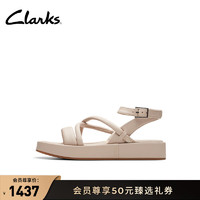 Clarks 其乐 艾尔达系列女鞋24优雅一字带平底休闲沙滩凉鞋 卡其色 261762564 40