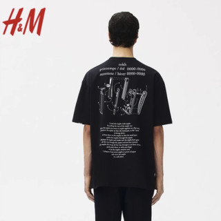 H&M rokh设计师系列 男士圆领短袖T恤 1212530 黑色/订书机 170/92A