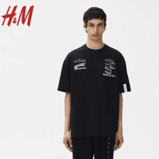 H&M rokh设计师系列 男士圆领短袖T恤 1212530 黑色/订书机 180/116A