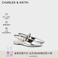 CHARLES&KEITH24夏法式尖头平底玛丽珍包头凉鞋CK1-70920144 Silver银色 41