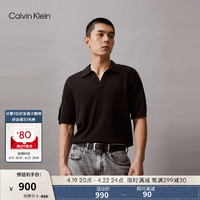 Calvin Klein Jeans24春夏男士简约刺绣休闲V字领短袖POLO衫J325372 BEH-太空黑 XL