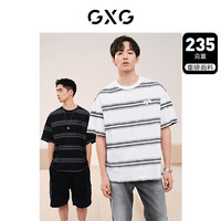 GXG 男装 235g重磅条纹设计宽松休闲短袖T恤男士上衣 24年夏季 白黑条 195/XXXXL
