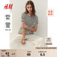 H&M 女装T恤2024春季新品简约休闲时尚圆领短袖上衣内搭0963662 白色/黑色条纹 155/80