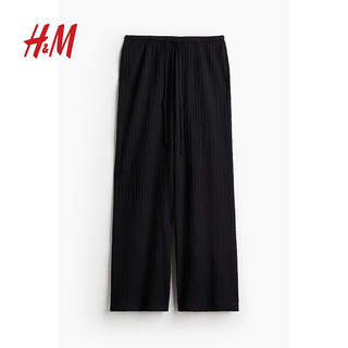H&M女装休闲裤2024春季纹理感汗布长裤1228749 黑色 170/88 L