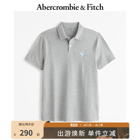 ABERCROMBIE & FITCH男装 24春夏碎花小麋鹿通勤百搭短袖Polo衫 358684-1 浅麻灰色 M (180/100A)