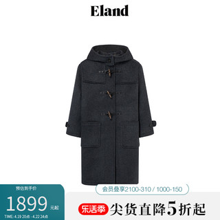 E·LAND 衣恋 Eland衣恋格雷系牛角扣大衣毛呢外套2024春季新款