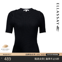 歌力思（ELLASSAY）2024春夏时尚百搭纽扣式露肩短袖针织衫女EWD352M02600 经典黑 L