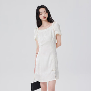 艾莱依（ERAL）浪漫盘扣造型连衣裙女春夏款法式赫本风裙子高端洋气短裙 云朵白 155/80A