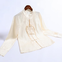 戚薇改良米色立领上衣春夏2024高端气质年轻款国风简约新中式 杏色 XL