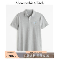 ABERCROMBIE & FITCH男装 24春夏碎花小麋鹿通勤百搭短袖Polo衫 358684-1 浅麻灰色 L (180/108A)