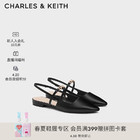 CHARLES&KEITH24夏法式尖头平底玛丽珍包头凉鞋CK1-70920144 Black黑色 37