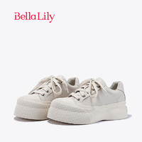 Bella Lily2024春季欧式厚底丑萌鞋女真皮休闲鞋增高松糕鞋子 白色 38
