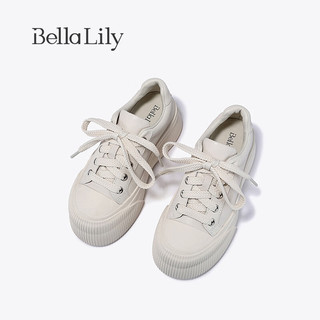 Bella Lily2024春季欧式厚底丑萌鞋女真皮休闲鞋增高松糕鞋子 白色 38