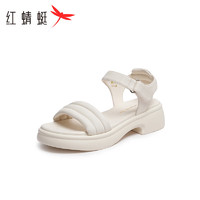 红蜻蜓运动凉鞋女24夏款一字带厚底时尚增高凉鞋 WBK24109米色40