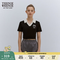 Teenie Weenie小熊2024年夏季撞色POLO短袖正肩T恤短款上衣女 黑色 170/L