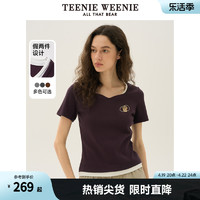 TEENIE WEENIE TeenieWeenie小熊女装2024年夏季新款素色撞色假两件T恤ins风修身