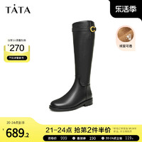 TATA 他她 明星同款Tata他她英伦黑骑士骑士靴女加绒长筒靴2023冬新7TG80DG3