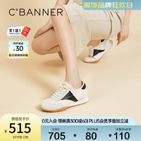 C.BANNER 千百度 低跟时尚休闲鞋女2024春季运动跑步鞋小白鞋 米色/黑色 40