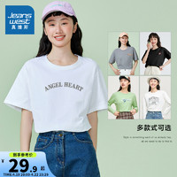 JEANSWEST 真维斯 ZHP真维斯2024春季新款女装长袖T恤圆领针织纯棉上衣印花潮流衣服