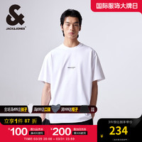 杰克·琼斯（JACK&JONES）春夏男士宽松圆领字母刺绣舒适休闲凉感短袖T恤男装224201193 A06 本白色 常规 A06 本白色 170/92A/S