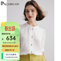 帕罗（PALUOPO）新中式女士短袖t恤24春夏纯色圆领真丝上衣100%桑蚕丝半小众 白色 XL(170/92A)