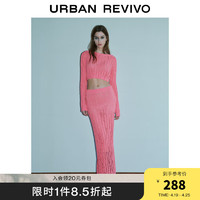 URBAN REVIVO UR2024春季女休闲简约镂空肌理感圆领短款针织衫UWJ940016 虾粉色 L