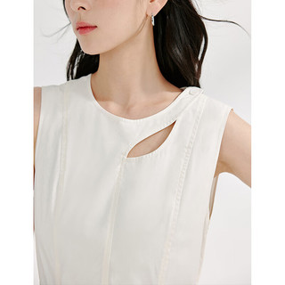 茵曼（INMAN）设计感领边镂空防晒连衣裙2024夏女装气质收腰圆领长裙子 珍珠白 S