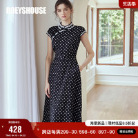 Roey s house 罗衣复古波点改良旗袍连衣裙女2022夏装新款拼接系带中长裙06622