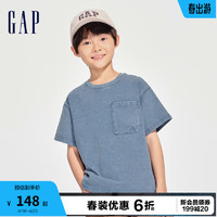 Gap男童2024春季logo宽松圆领牛仔印染短袖儿童装T恤401274 深蓝色 120cm (XS) 亚洲尺码