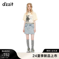 DZZIT地素小熊t恤2024夏季朋克可爱简约设计女 浅黄色 XS