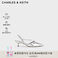CHARLES&KEITH24夏尖头细跟后空交叉链条凉鞋女CK1-61720188 Silver银色 38