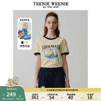 Teenie Weenie小熊女装2024春夏时髦撞色圆领短袖T恤印花上衣 浅黄色 165/M