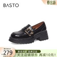 BASTO 百思图 春通勤粗跟乐福鞋皮鞋女单鞋VHT04AA3 黑色 36