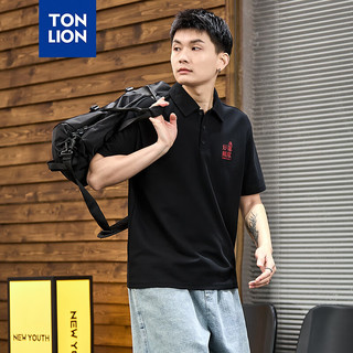 唐狮 TONLION男前胸小细节翻领短袖polo 黑色 S