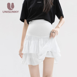 unisunny装夏季托腹短裙2024小个子时尚装裙子孕早期半身裙 白色 L